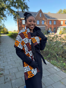 Warmer Schal mit afrikanischem Print Unisex - Braun & Gelborange Kuba Blocks