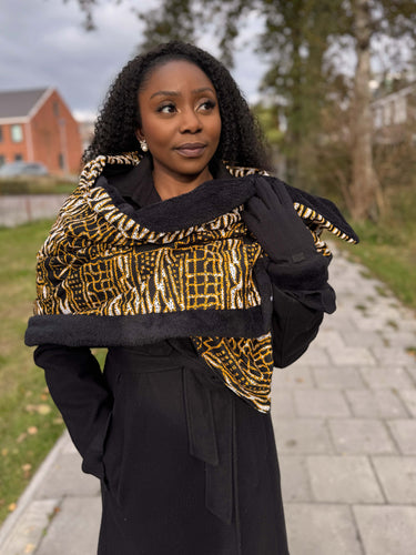 Warmer Schal mit afrikanischem Print Unisex - Schwarz Gelb Ndop Kamerun