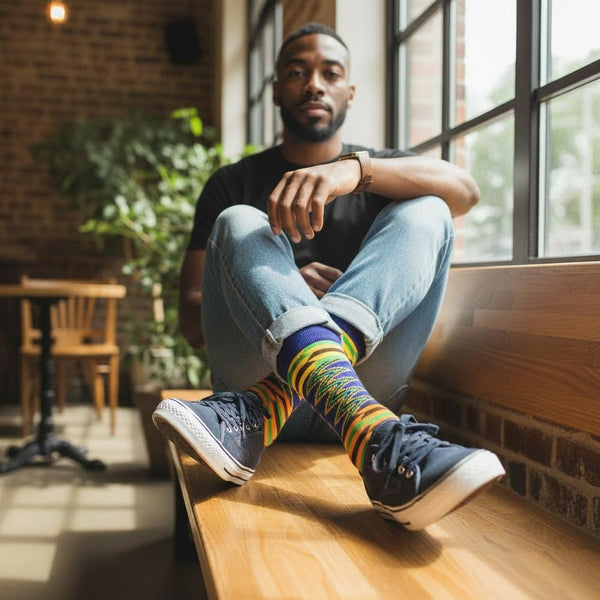 Afrikanische Socken / Afro-Socken - Satz mit 3 Paaren - Grün Kente KOFI