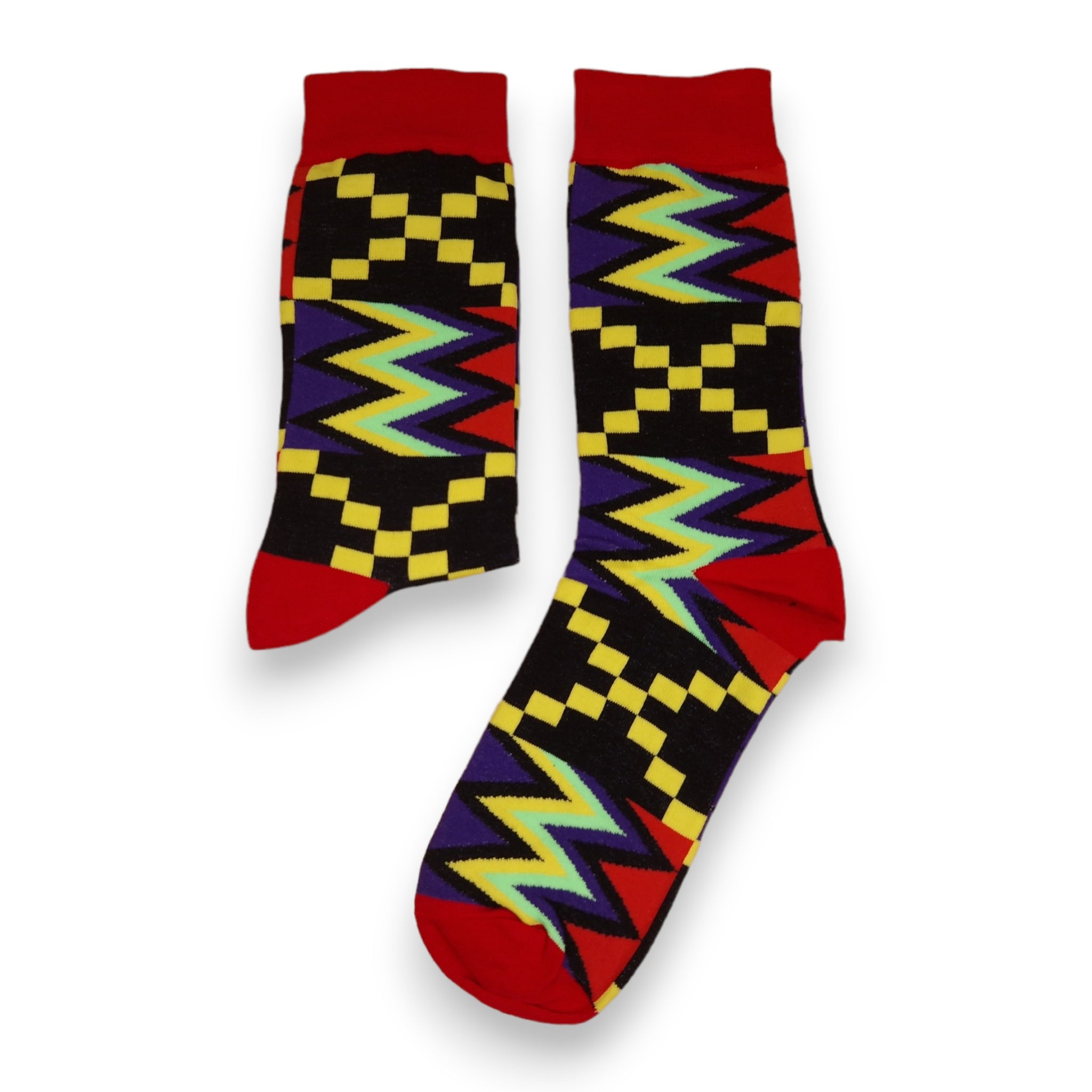 Afrikanische Socken / Afro-Socken / Kente-Socken - Schwarz / Rot / Lila