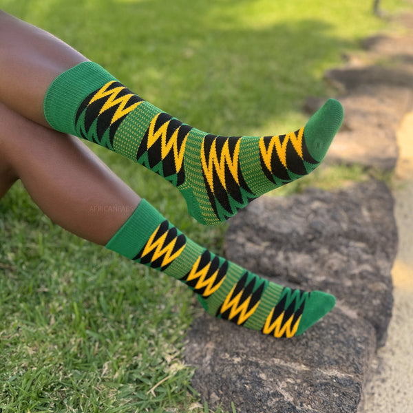 Afrikanische Socken / Afro-Socken - Satz mit 3 Paaren - Grün Kente KOFI