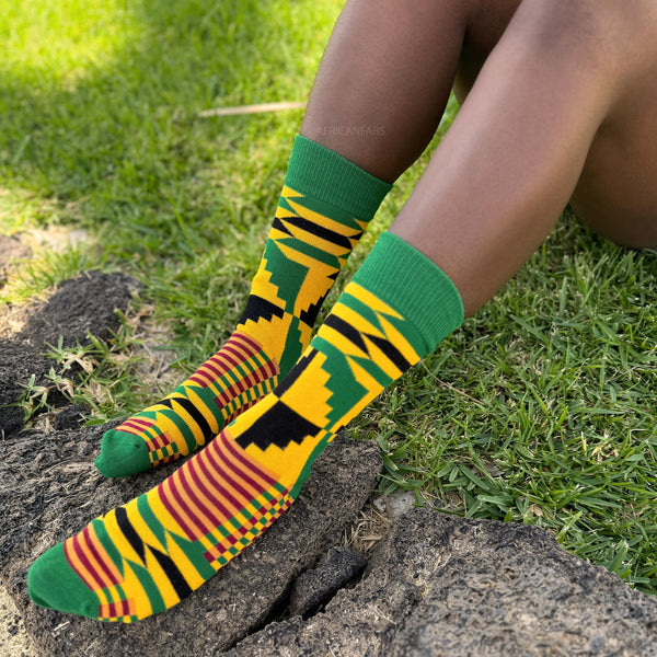 Afrikanische Socken / Afro-Socken - Satz mit 3 Paaren - Grün Kente KOFI