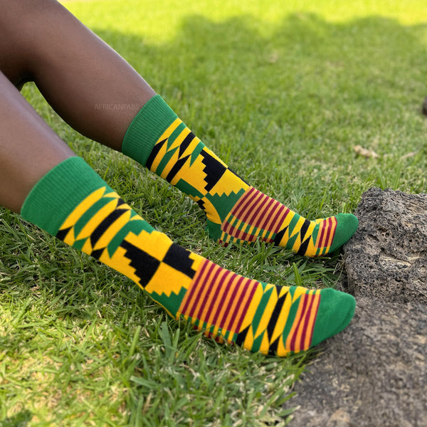 Afrikanische Socken / Afro-Socken / Kente-Socken - Grun Gelb