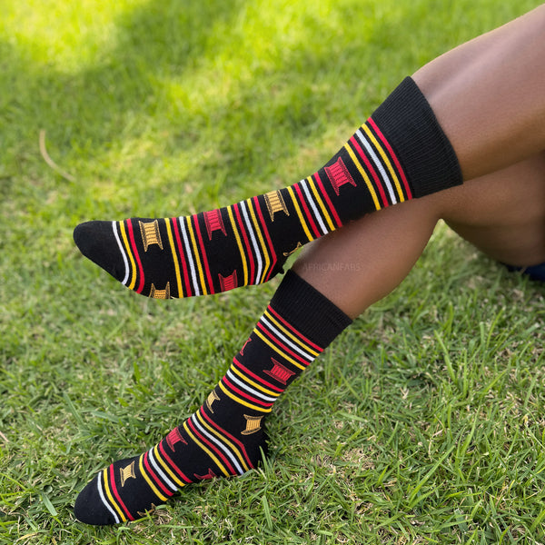 Afrikanische Socken / Afro-Socken / Kente-Socken - Schwarz Rot Gelb