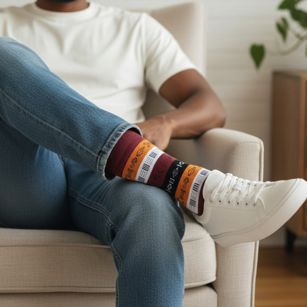 Afrikanische Socken / Afro-Socken / Kente-Socken - Braun Bogolan Symbols