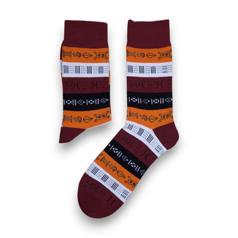 Afrikanische Socken / Afro-Socken / Kente-Socken - Braun Bogolan Symbols