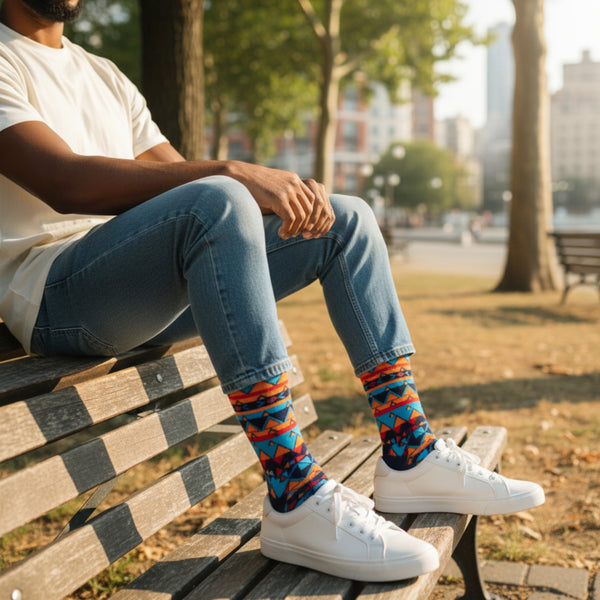 Afrikanische Socken / Afro-Socken / Kente-Socken - Blau Orange Tribal print