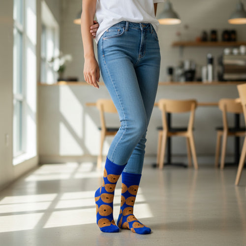 Afrikanische Socken / Afro-Socken / Kente-Socken - Blau Gelb Circles