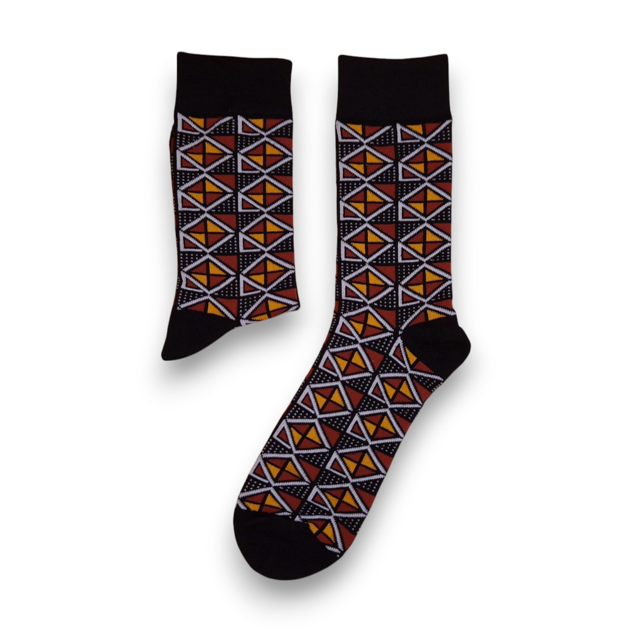 Afrikanische Socken / Afro-Socken / Kente-Socken - Kastanienbraun Bogolan
