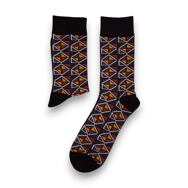 Afrikanische Socken / Afro-Socken / Kente-Socken - Kastanienbraun Bogolan