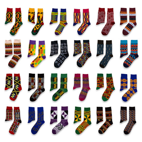 Mix aus 24 verschiedenen Paaren - Afrikanische Socken / Afro-Socken / Kente-Socken - Alle 24 Stile