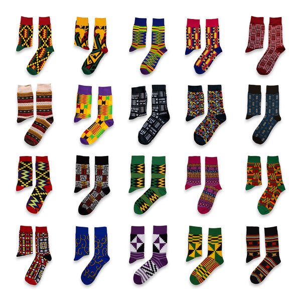 Mix aus 20 verschiedenen Paaren - Afrikanische Socken / Afro-Socken / Kente-Socken - Alle 20 Stile