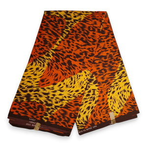 Afrikanischer Stoff - Orange/Gelb Leopard - Polycotton