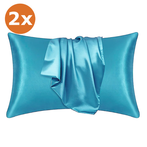 2 STÜCKS - Satin-Kissenbezug Hellblau-türkis 60 x 70 cm Standard-Kissengröße - Silky satin pillowcase