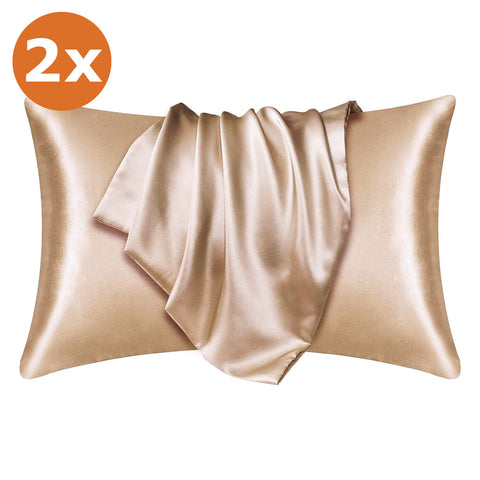 2 STÜCKS - Satin-Kissenbezug Helles Khaki 60 x 70 cm Standard-Kissengröße - Silky satin pillowcase