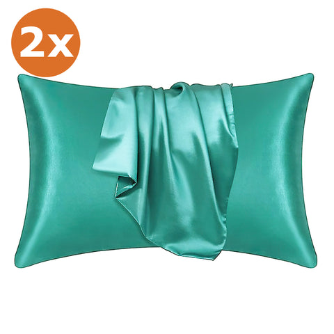 2 STÜCKS - Satin-Kissenbezug Weiches Grün 60 x 70 cm Standard-Kissengröße - Silky satin pillowcase