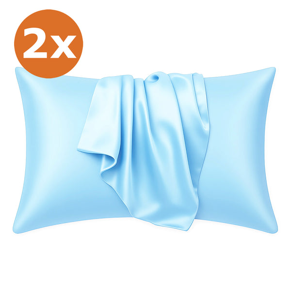 2 STÜCKS - Satin-Kissenbezug Hellblau 60 x 70 cm Standard-Kissengröße - Silky satin pillowcase