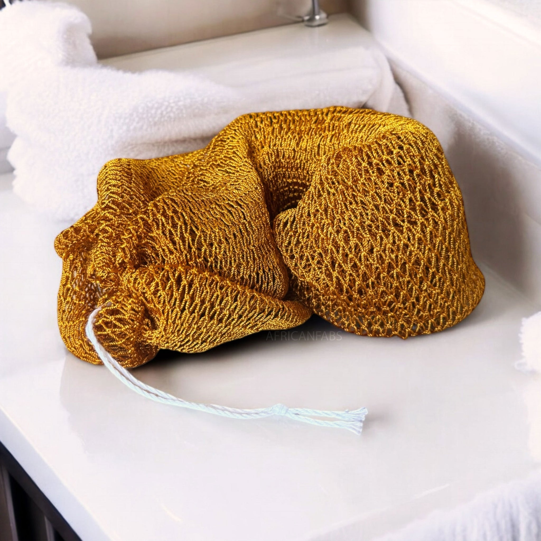 Afrikanischer Schwamm / Net sponge - traditioneller African Sapo Sponge - Senf
