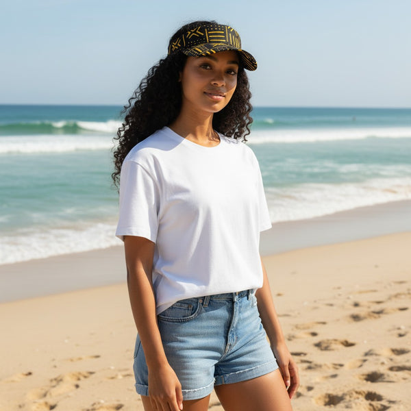 Afrikanischer Print Sonnenschutzkappen - Schwarz / Gelb bogolan