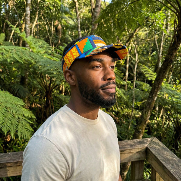 Afrikanischer Print Sonnenschutzkappen - Kente blau / orange