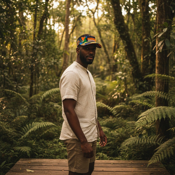 Afrikanischer Print Sonnenschutzkappen - Kente blau / orange