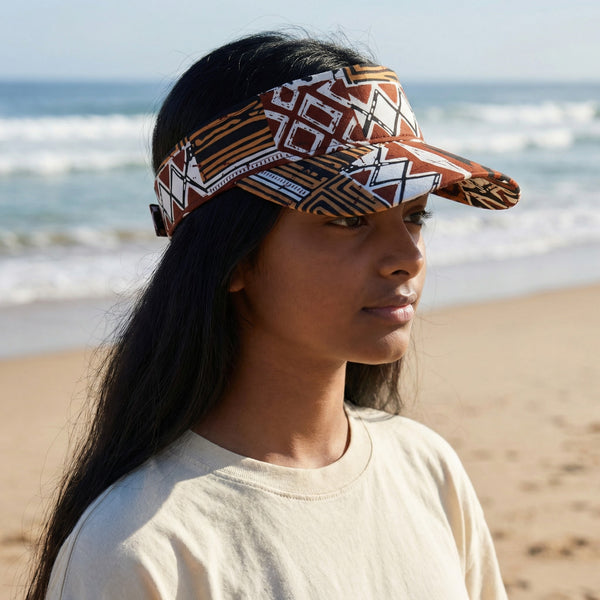 Afrikanischer Print Sonnenschutzkappen - Braun Bogolan Mosaic
