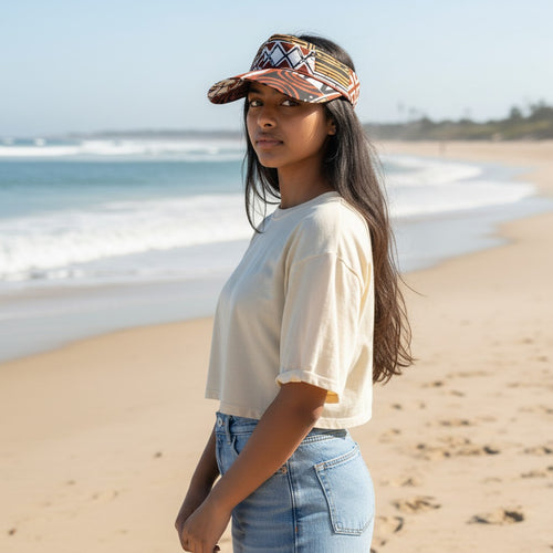 Afrikanischer Print Sonnenschutzkappen - Braun Bogolan Mosaic