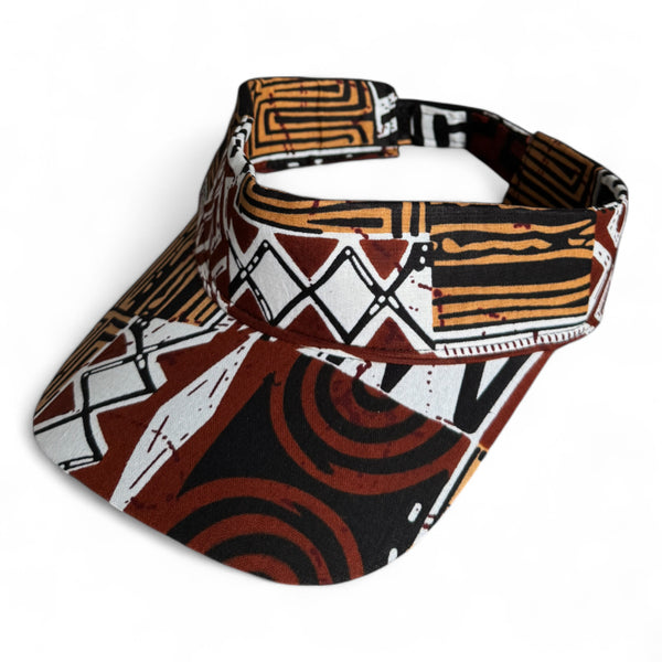 Afrikanischer Print Sonnenschutzkappen - Braun Bogolan Mosaic