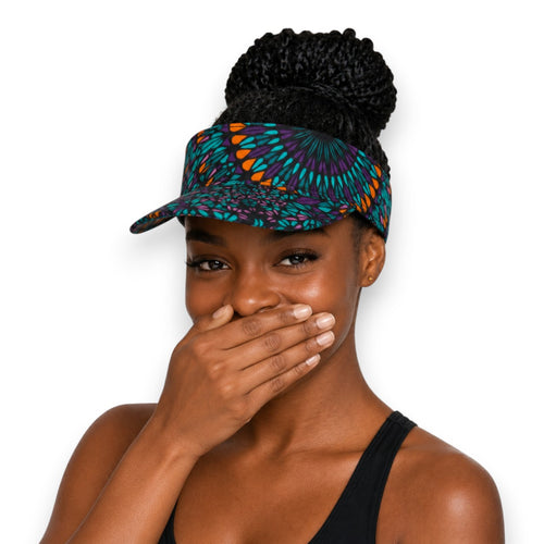 Afrikanischer Print Sonnenschutzkappen - Türkis Lila Ocean Eye