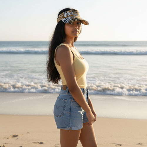 Afrikanischer Print Sonnenschutzkappen - Sandfarben Bogolan Mosaic