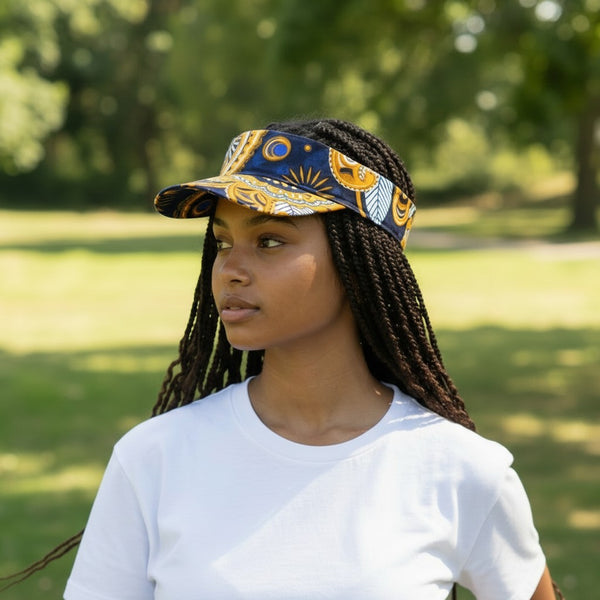 Afrikanischer Print Sonnenschutzkappen - Marineblau Gelb Paisley