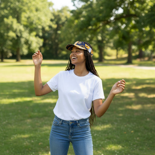 Afrikanischer Print Sonnenschutzkappen - Marineblau Gelb Paisley