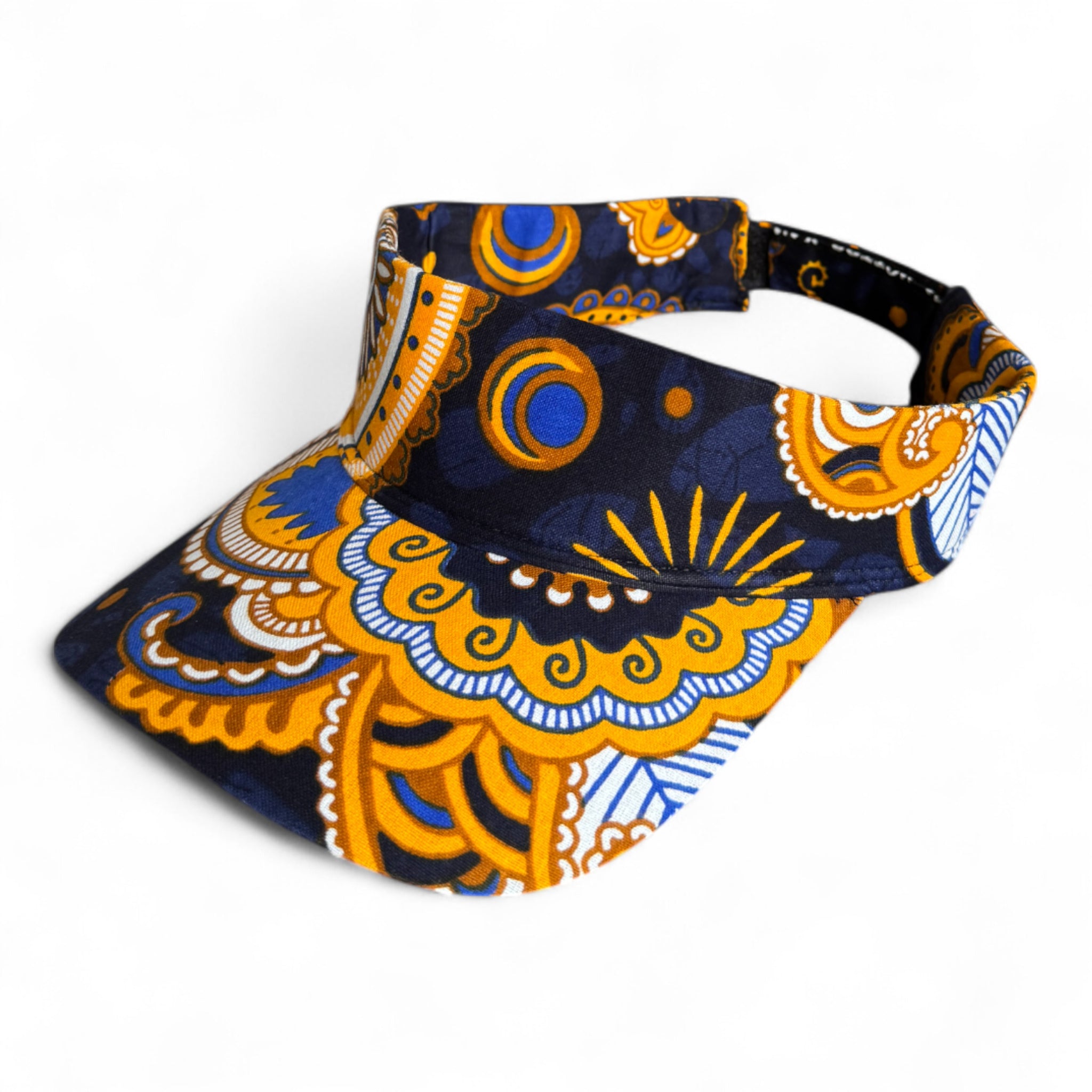 Afrikanischer Print Sonnenschutzkappen - Marineblau Gelb Paisley