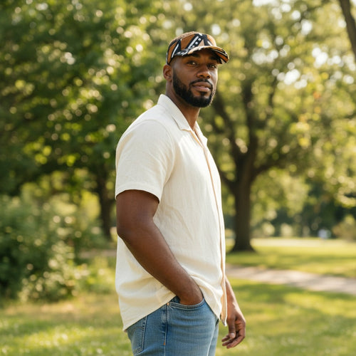 Afrikanischer Print Sonnenschutzkappen - Braun & Beige Bogolan