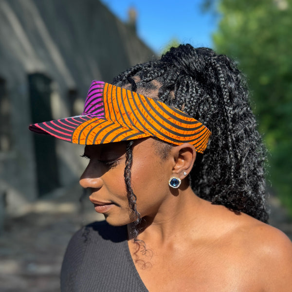 Afrikanischer Print Sonnenschutzkappen - Orange & Lila Concentric Circle Design