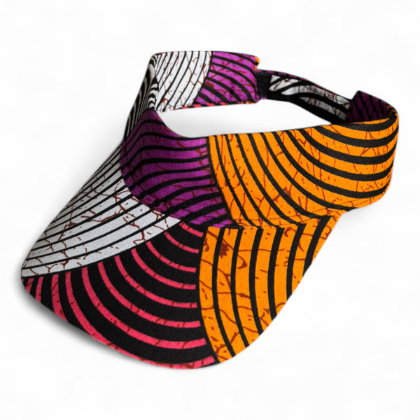 Afrikanischer Print Sonnenschutzkappen - Orange & Lila Concentric Circle Design