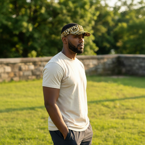 Afrikanischer Print Sonnenschutzkappen - Schwarz-Gelb Ndop Kamerun