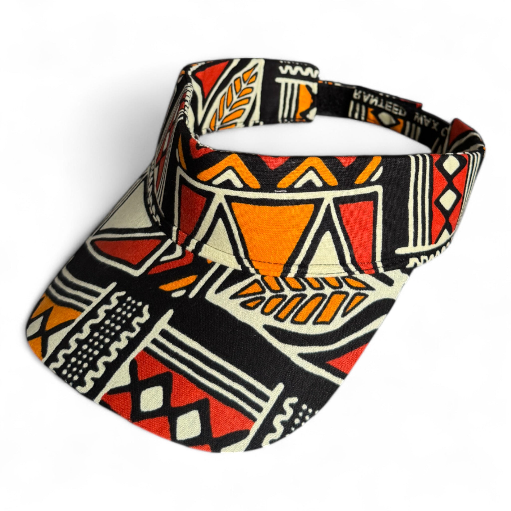 Afrikanischer Print Sonnenschutzkappen - Rot & Orange Bogolan Symbols