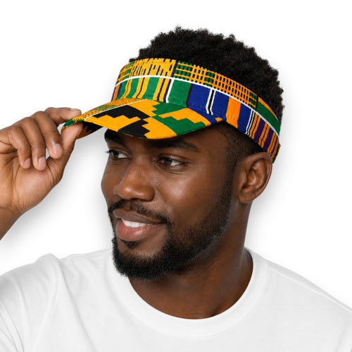 Afrikanischer Print Sonnenschutzkappen - Gelb Blau Kente Blocks