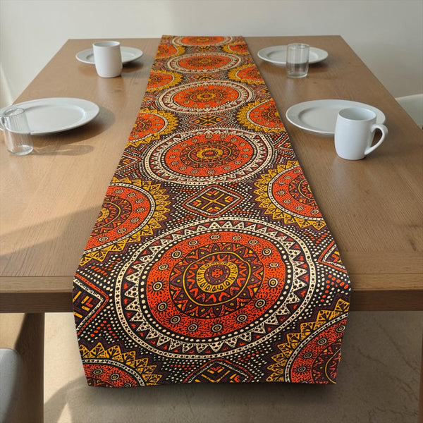 Afrikanischer Print Tischläufer - Tischdecke - Orange und Braun Sacred Circle