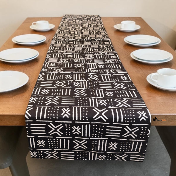 Afrikanischer Print Tischläufer - Tischdecke - Schwarz Weiß X Bogolan