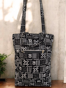 Shopper Tasche mit Afrikanischem Print - Schwarz Weiß X Bogolan - Wiederverwendbare Einkaufstasche aus Baumwolle