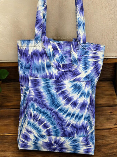 Shopper Tasche mit Afrikanischem Print - Blau Tie Dye - Wiederverwendbare Einkaufstasche aus Baumwolle