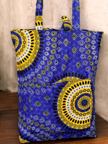 Shopper Tasche mit Afrikanischem Print - Blau Dotted Patterns - Wiederverwendbare Einkaufstasche aus Baumwolle