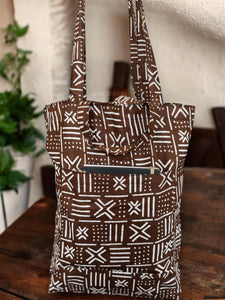 Shopper Tasche mit Afrikanischem Print - Braun X Bogolan - Wiederverwendbare Einkaufstasche aus Baumwolle