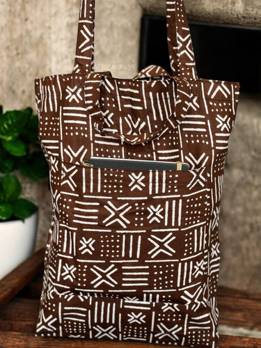 Shopper Tasche mit Afrikanischem Print - Braun X Bogolan - Wiederverwendbare Einkaufstasche aus Baumwolle