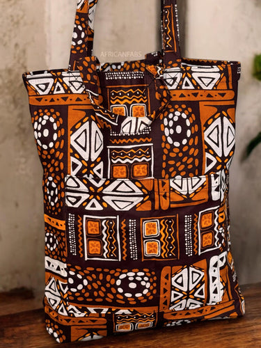 Shopper Tasche mit Afrikanischem Print - Braun Bogolan - Wiederverwendbare Einkaufstasche aus Baumwolle