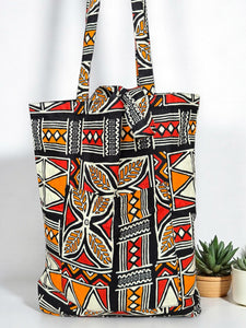 Shopper Tasche mit Afrikanischem Print - Orange - Wiederverwendbare Einkaufstasche aus Baumwolle
