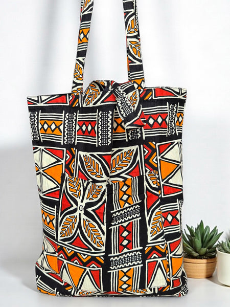 Shopper Tasche mit Afrikanischem Print - Orange - Wiederverwendbare Einkaufstasche aus Baumwolle