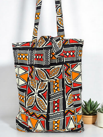 Shopper Tasche mit Afrikanischem Print - Orange - Wiederverwendbare Einkaufstasche aus Baumwolle